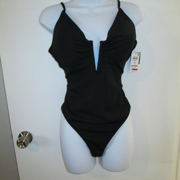 Bar III Ribbed Lace-Back Swimsuit Black NWT Sz XL - Picture 4 of 11